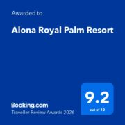 Auszeichnung von Booking.com: Traveller Review Awards 2026 – Alona Royal Palm Resort wurde mit 9,2 von 10 Punkten bewertet.